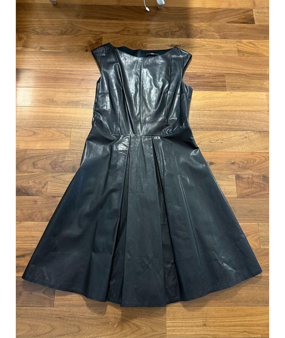 HUGO BOSS Черное кожаное коктейльное платье, фото 5