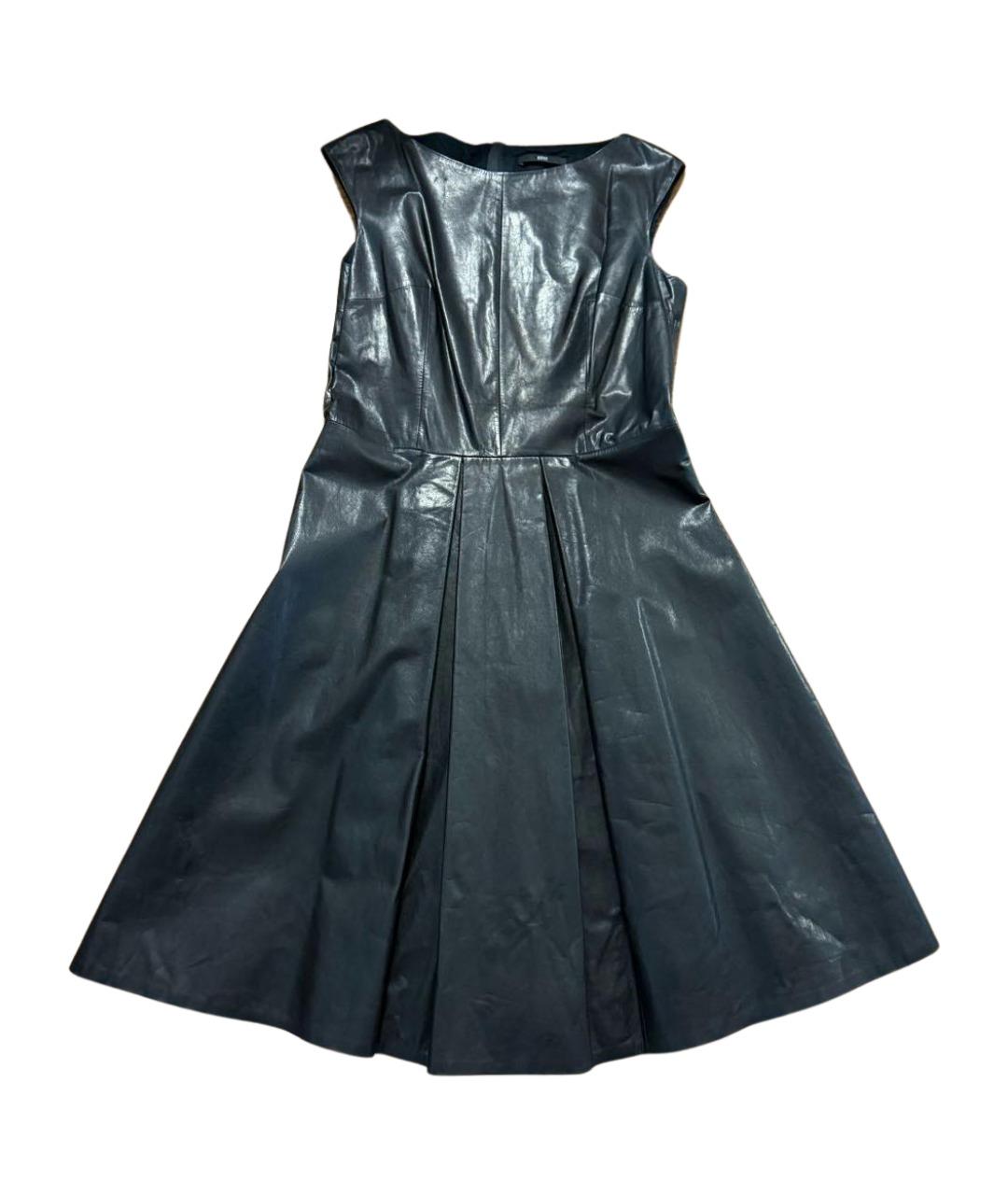 HUGO BOSS Черное кожаное коктейльное платье, фото 1