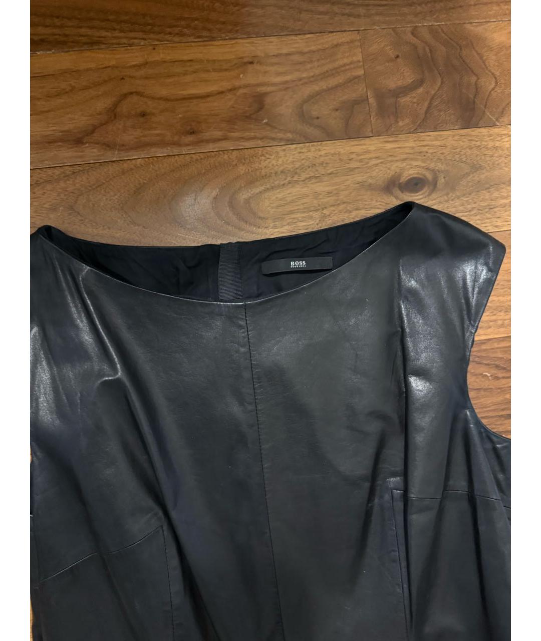 HUGO BOSS Черное кожаное коктейльное платье, фото 3