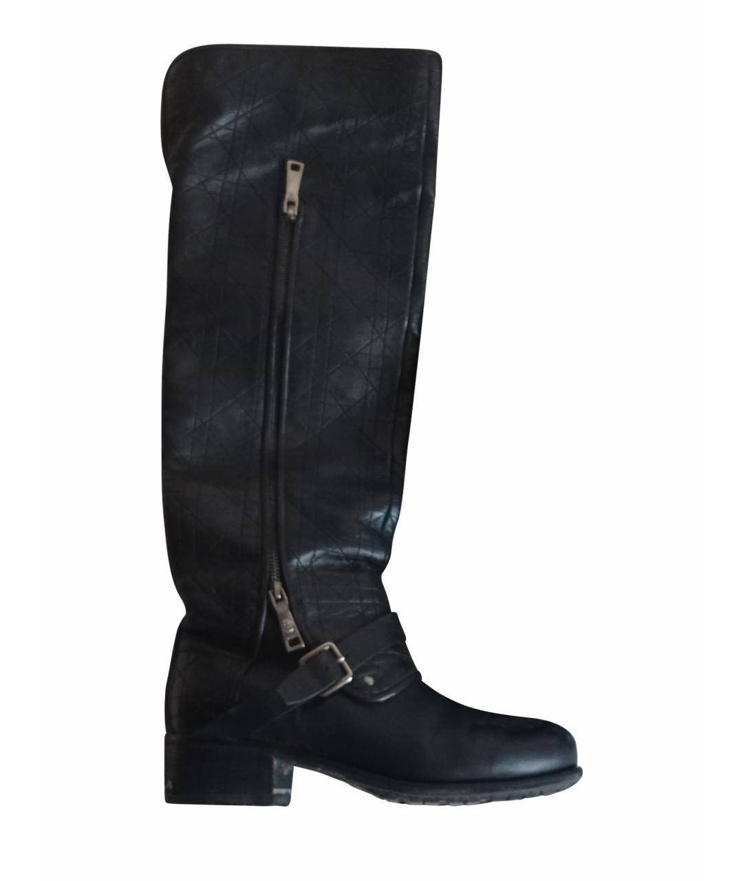 CHRISTIAN DIOR Черные кожаные ботфорты, фото 1