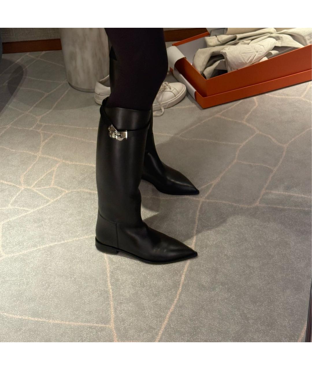 HERMES Черные кожаные сапоги, фото 5