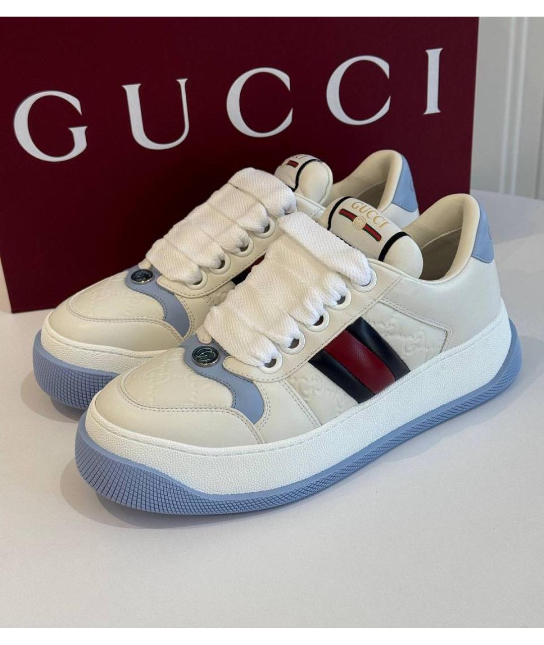 GUCCI Белые кожаные кроссовки, фото 2