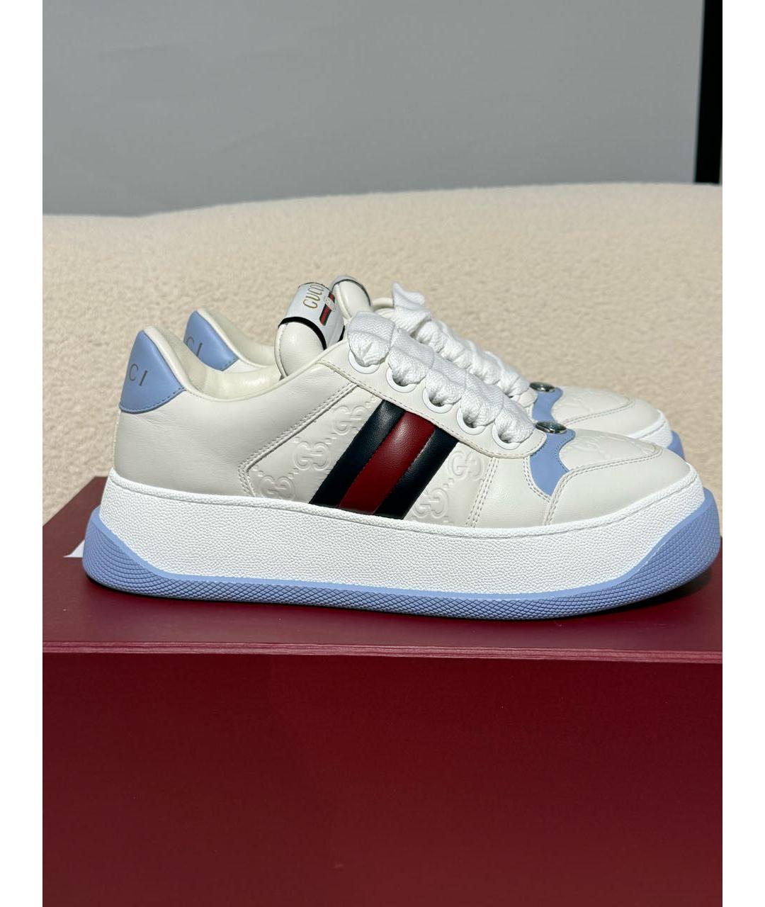 GUCCI Белые кожаные кроссовки, фото 6