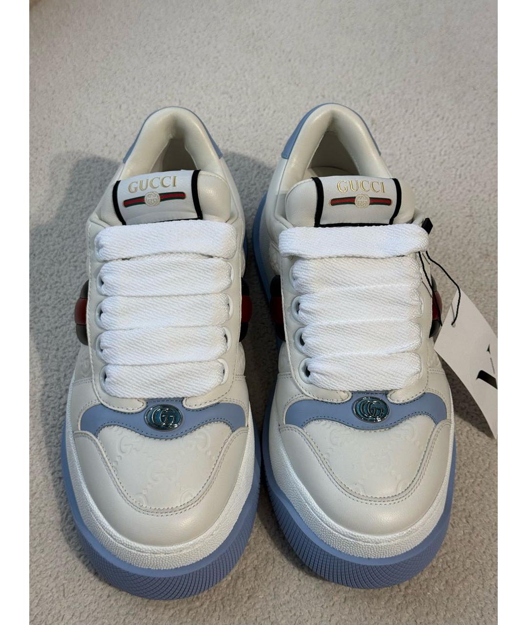 GUCCI Белые кожаные кроссовки, фото 3