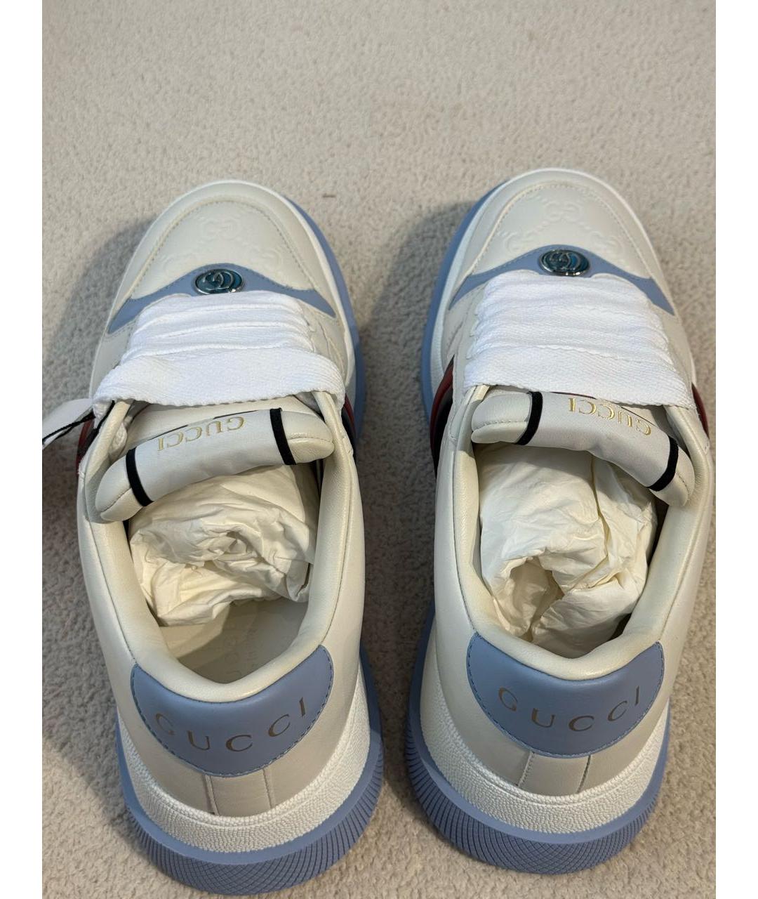 GUCCI Белые кожаные кроссовки, фото 4