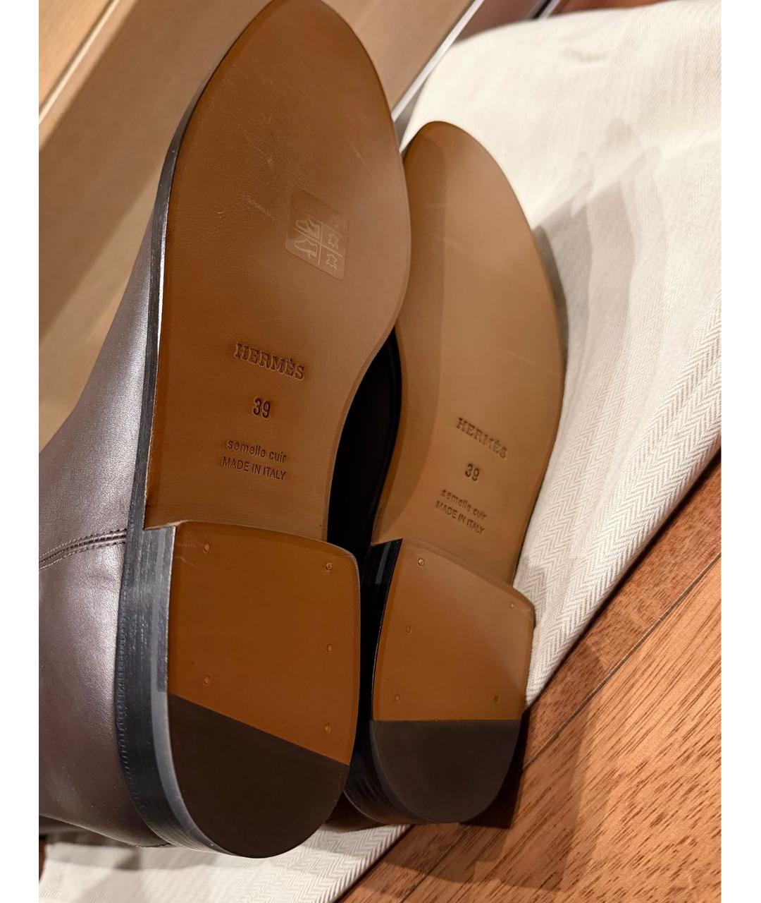 HERMES Коричневые кожаные сапоги, фото 6