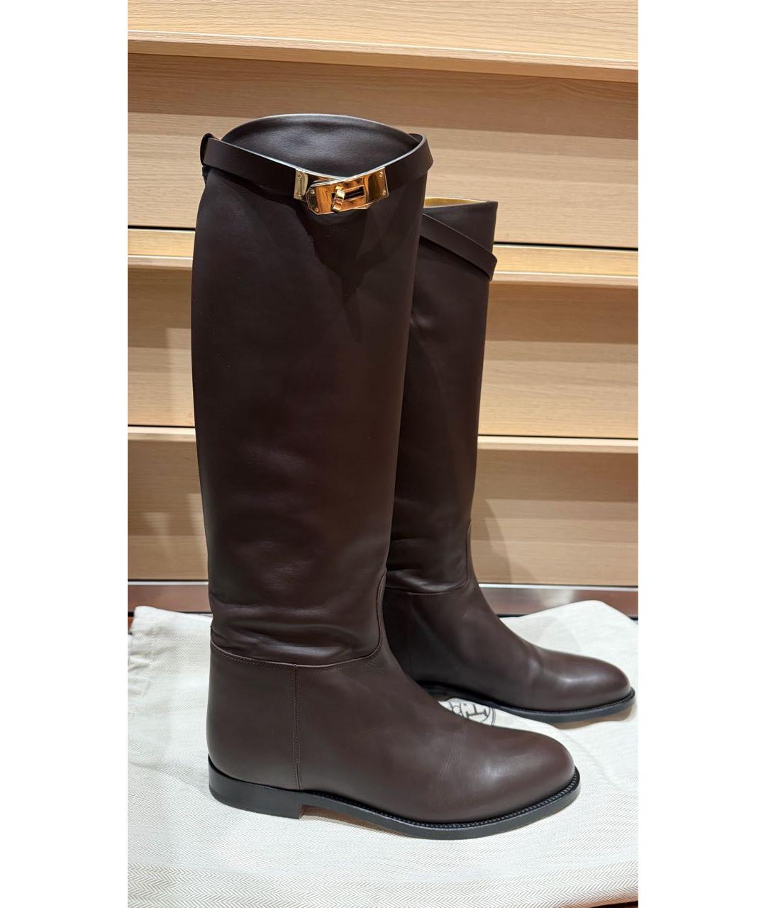 HERMES Коричневые кожаные сапоги, фото 9