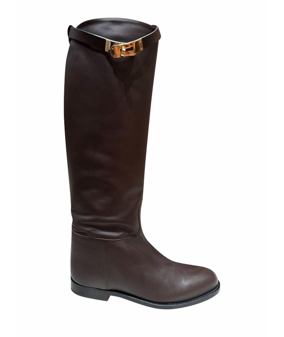 HERMES Коричневые кожаные сапоги, фото 1