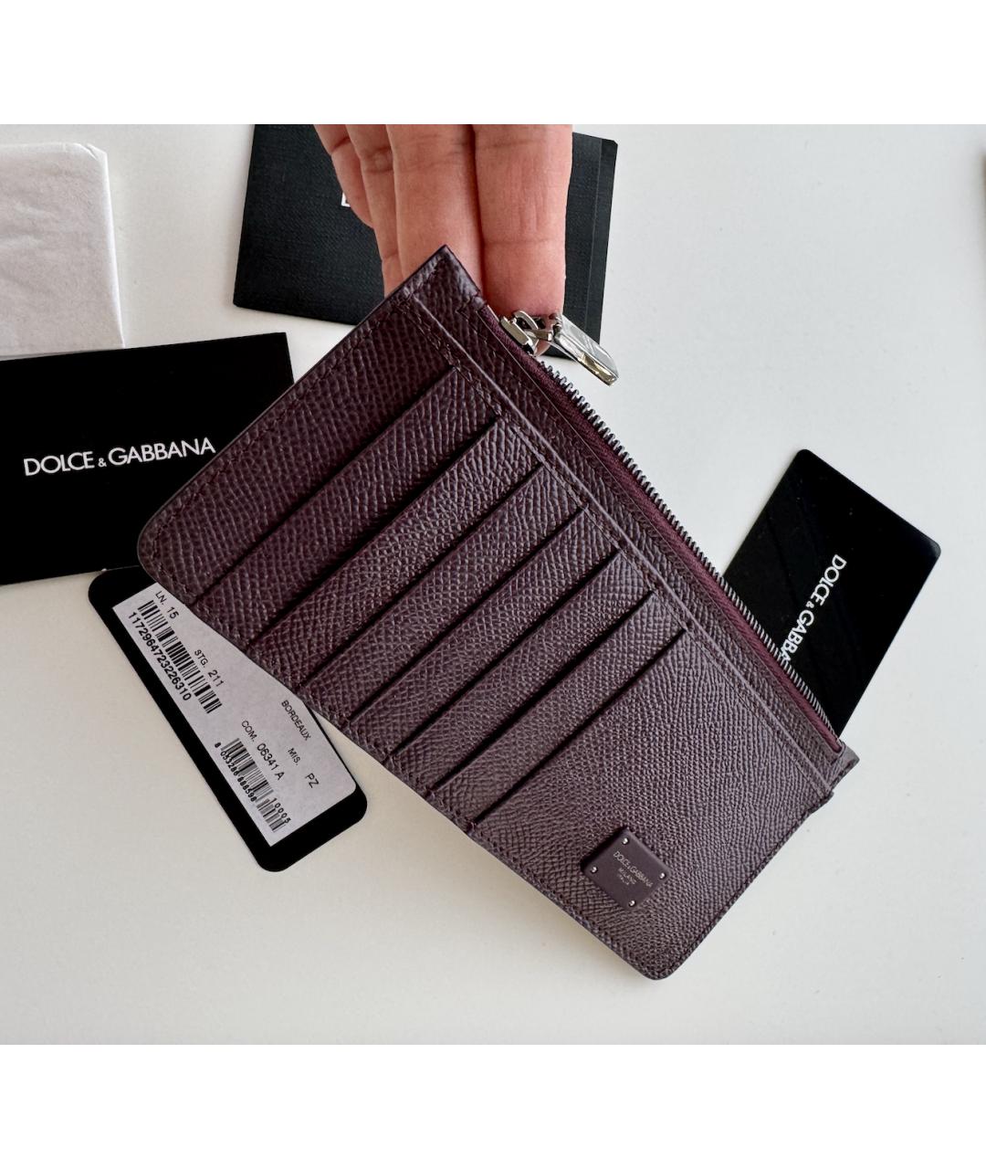 DOLCE&GABBANA Бордовая кожаная визитница, фото 5