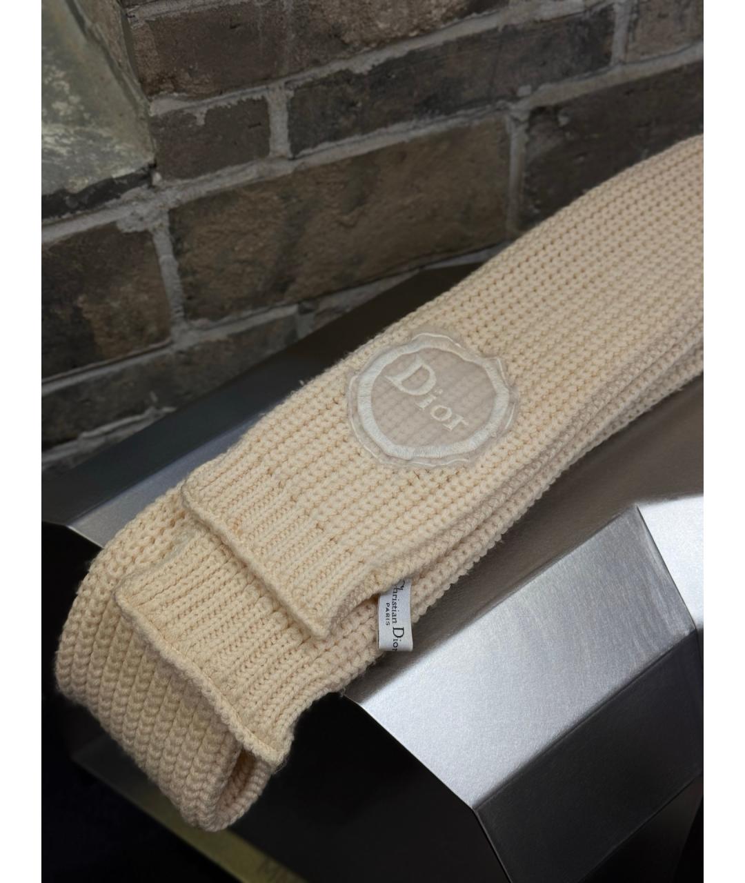 CHRISTIAN DIOR Белый шерстяной шарф, фото 2