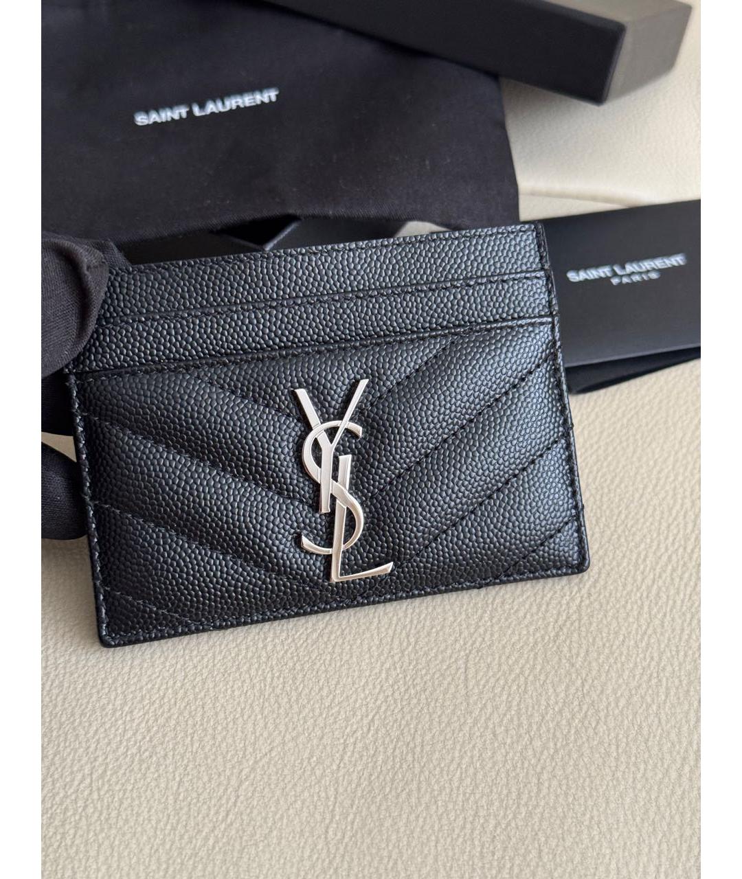 SAINT LAURENT Черный кожаный кардхолдер, фото 3