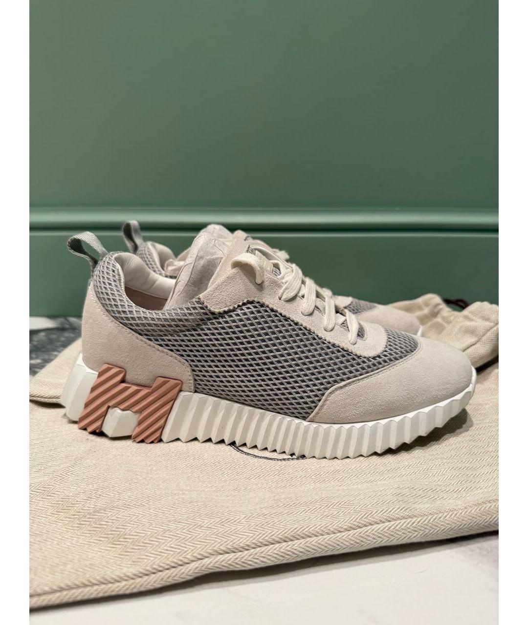 HERMES Серые замшевые кроссовки, фото 6