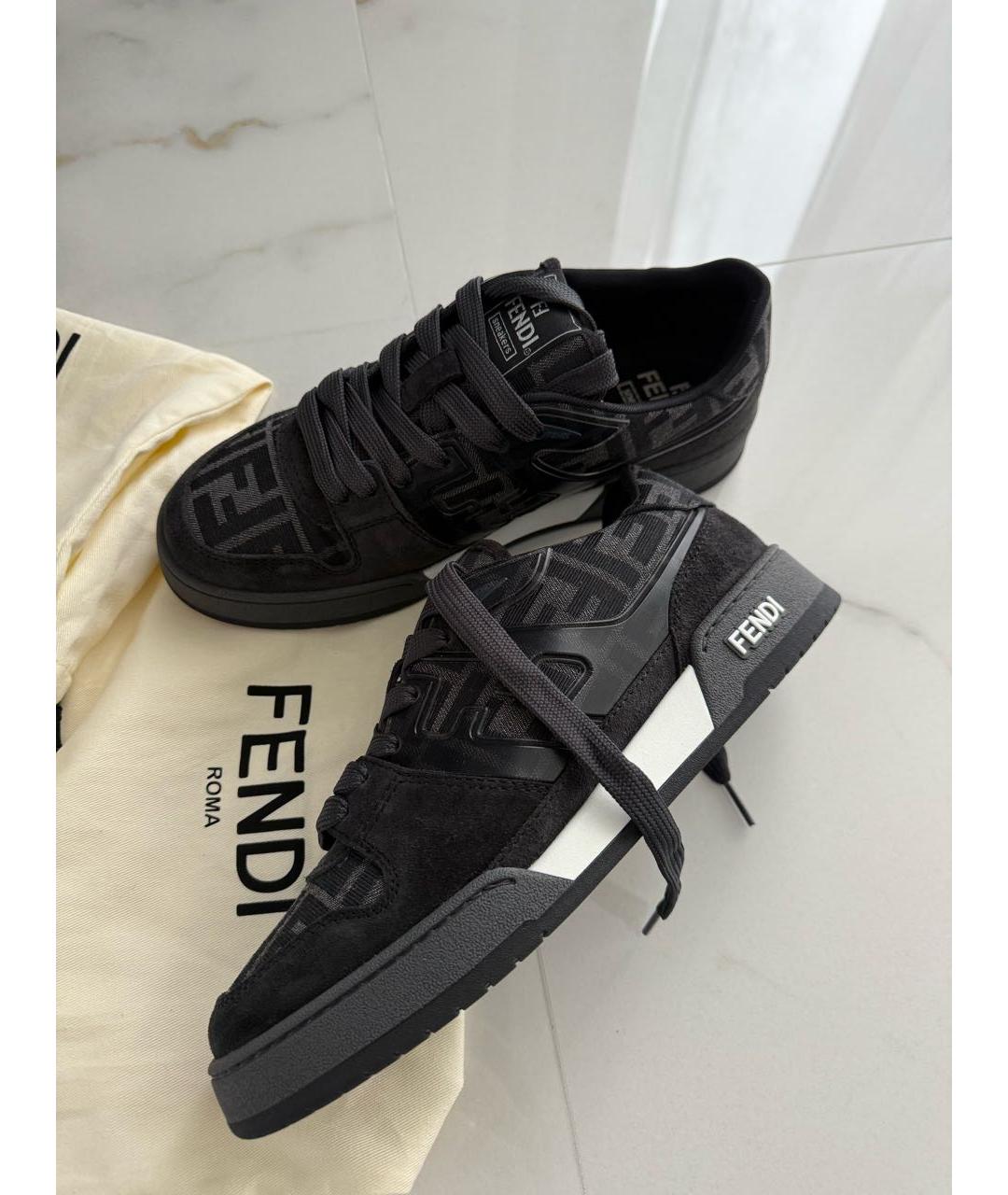 FENDI Антрацитовые замшевые низкие кроссовки / кеды, фото 6