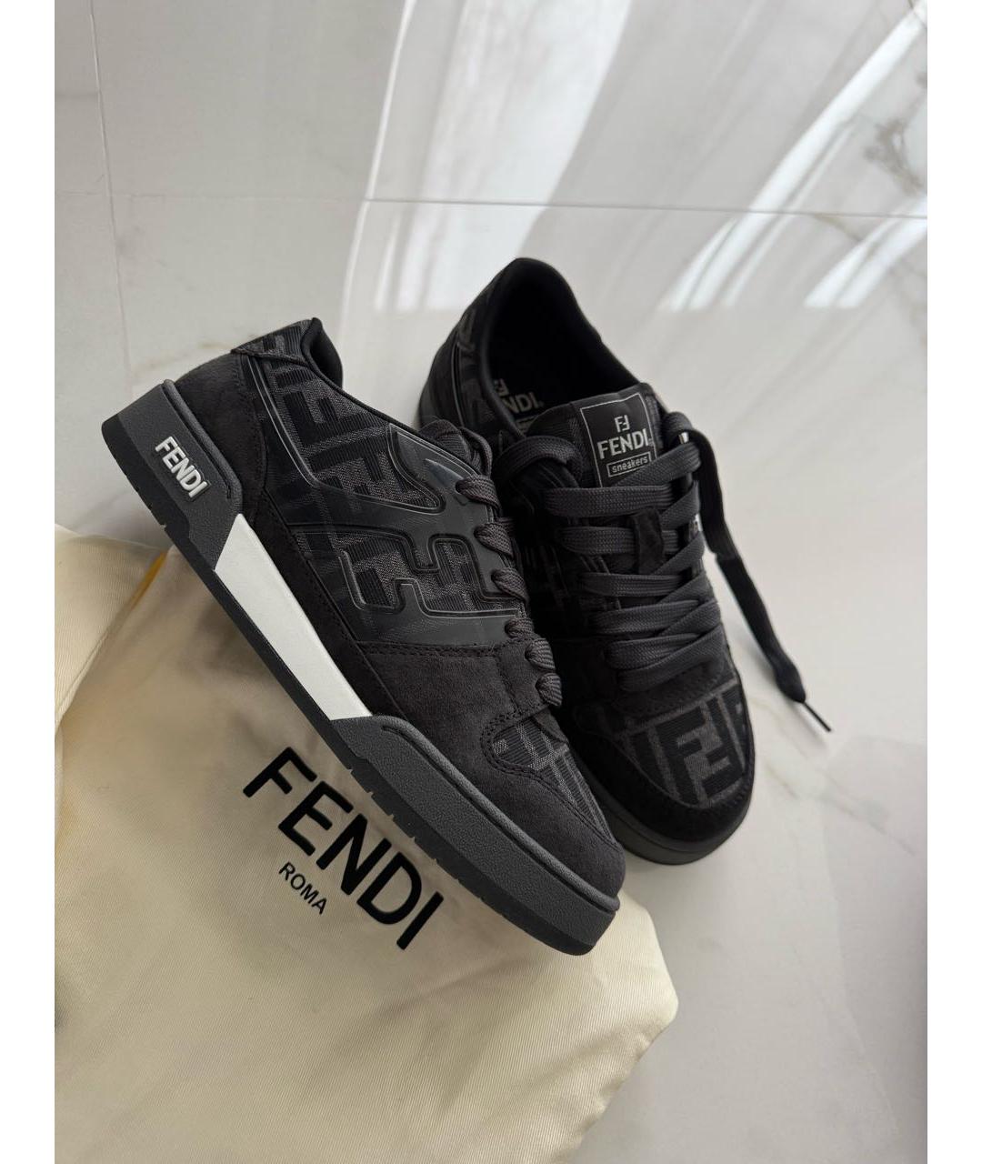 FENDI Антрацитовые замшевые низкие кроссовки / кеды, фото 7
