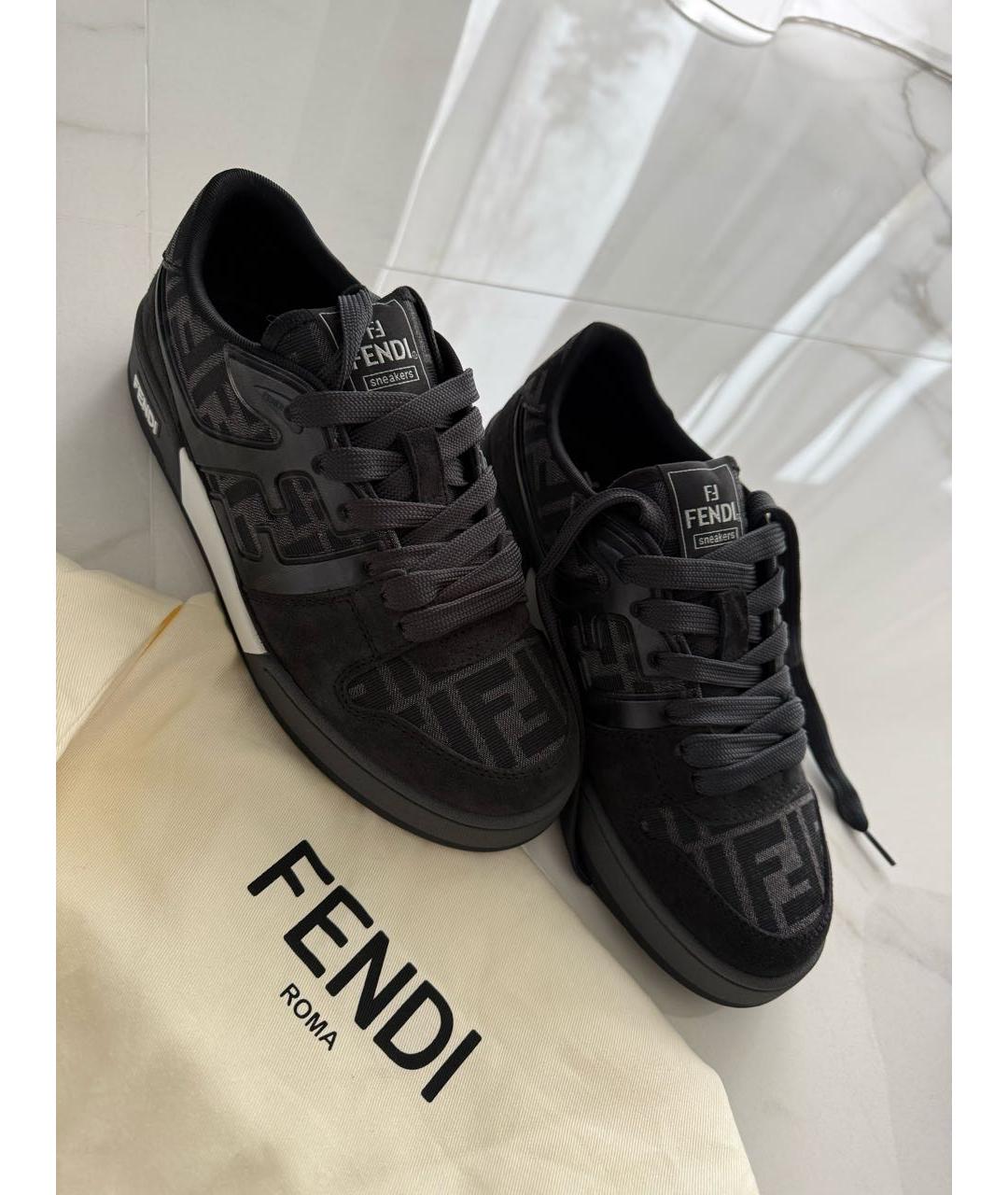 FENDI Антрацитовые замшевые низкие кроссовки / кеды, фото 2