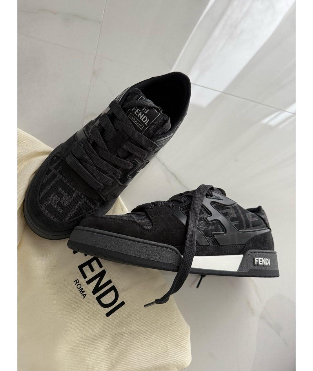 FENDI Антрацитовые замшевые низкие кроссовки / кеды, фото 5