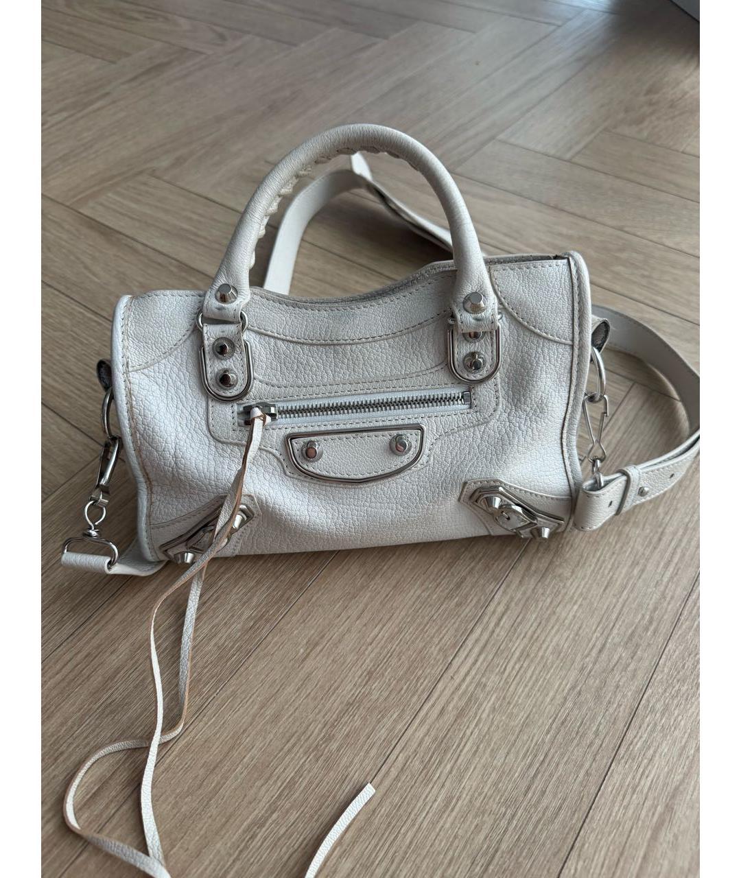 BALENCIAGA Белая кожаная сумка с короткими ручками, фото 8