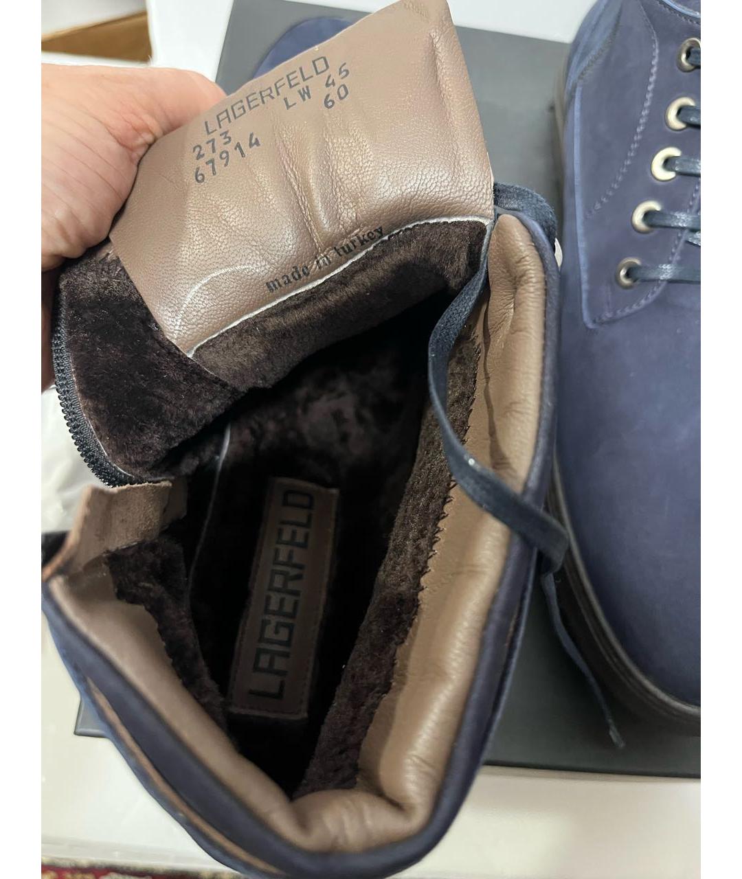 KARL LAGERFELD Темно-синие нубуковые высокие ботинки, фото 6