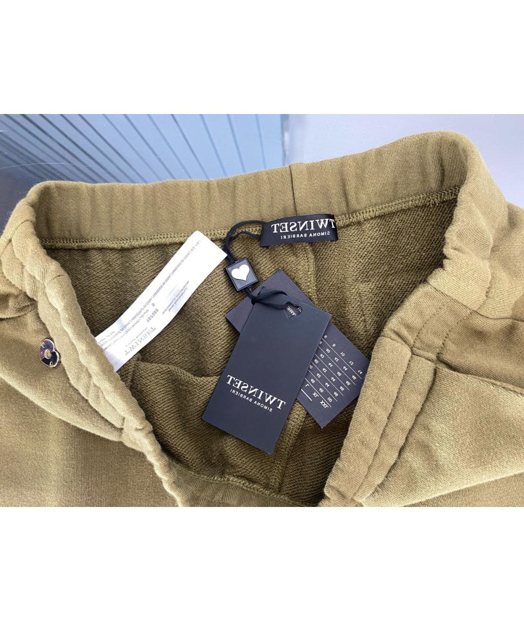 TWIN-SET Хаки хлопковые спортивные брюки и шорты, фото 3