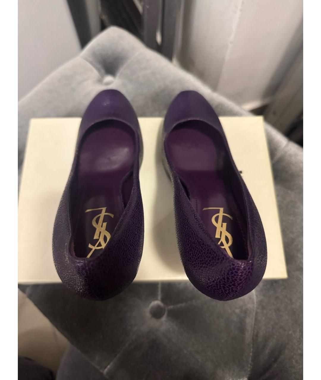 SAINT LAURENT Фиолетовые кожаные туфли, фото 3