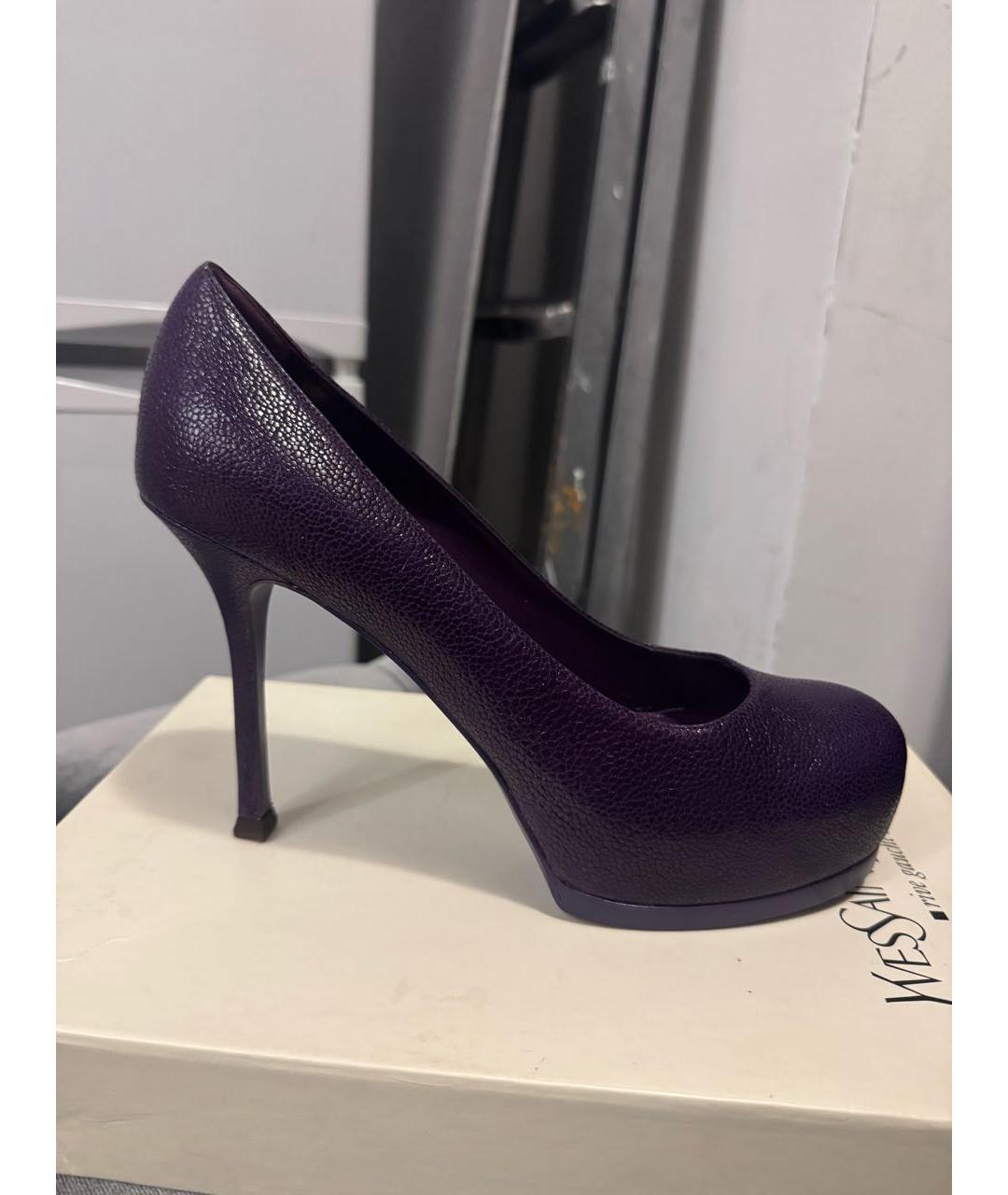 SAINT LAURENT Фиолетовые кожаные туфли, фото 8