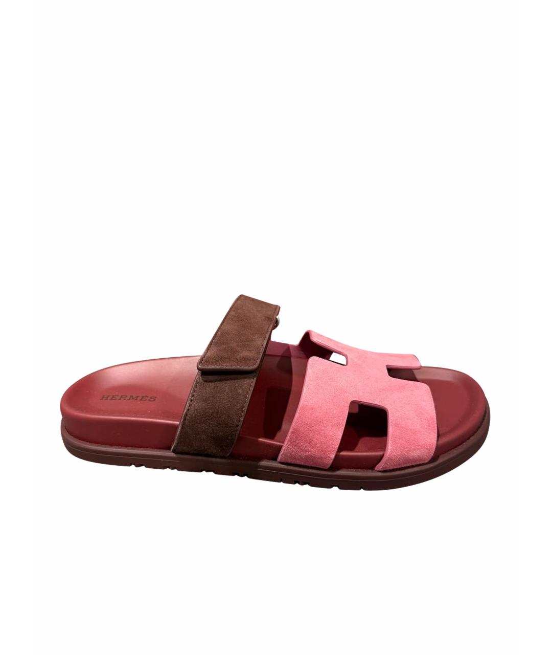 HERMES Розовые замшевые сандалии, фото 1