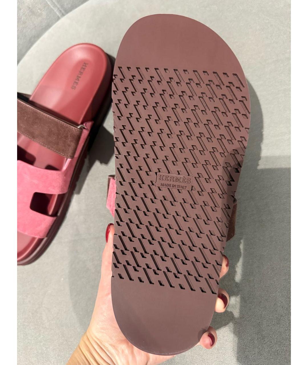 HERMES Розовые замшевые сандалии, фото 6