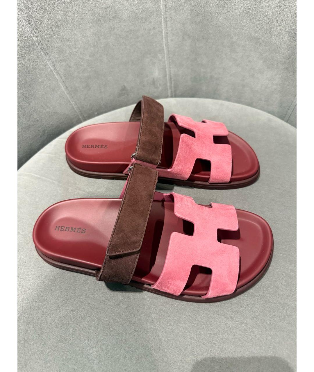 HERMES Розовые замшевые сандалии, фото 4