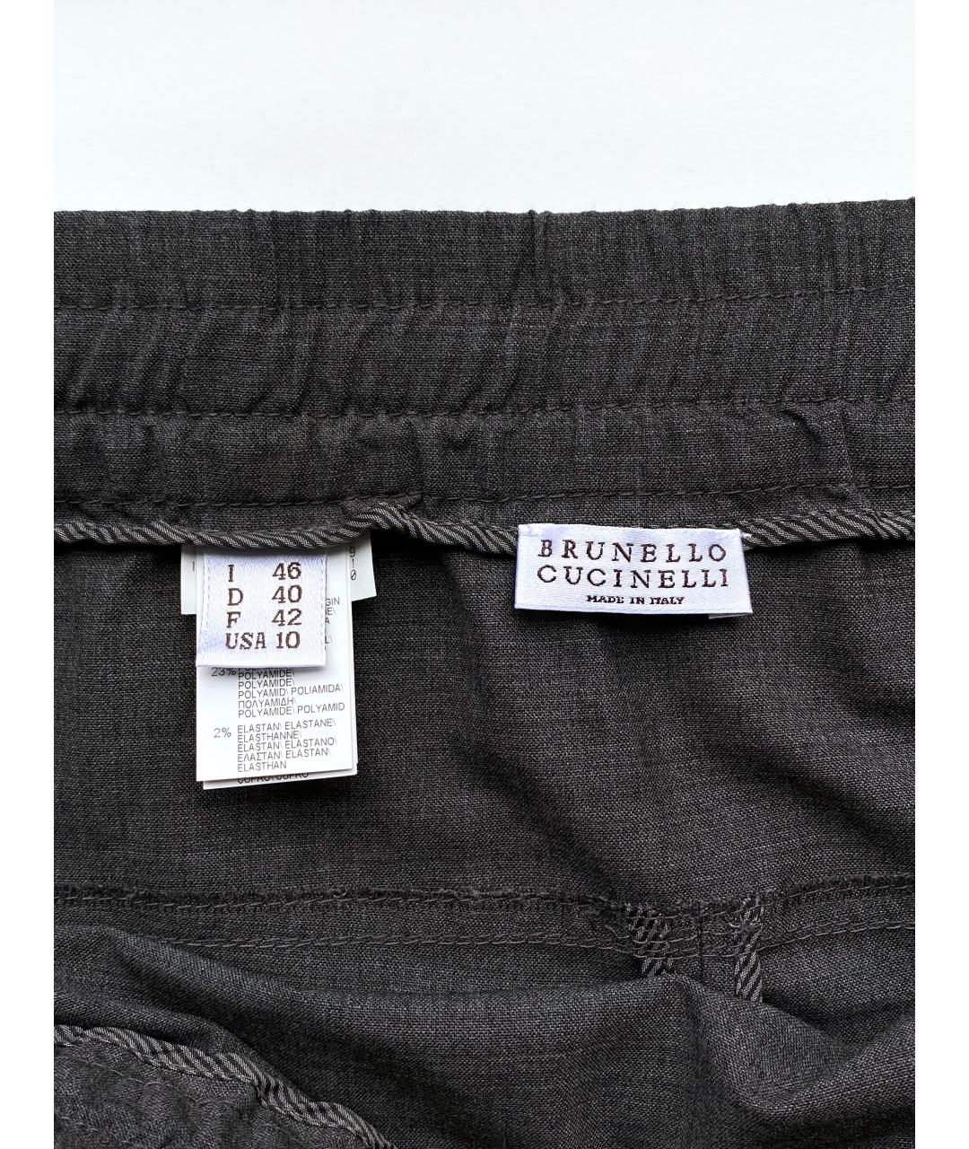 BRUNELLO CUCINELLI Серые шерстяные брюки узкие, фото 7
