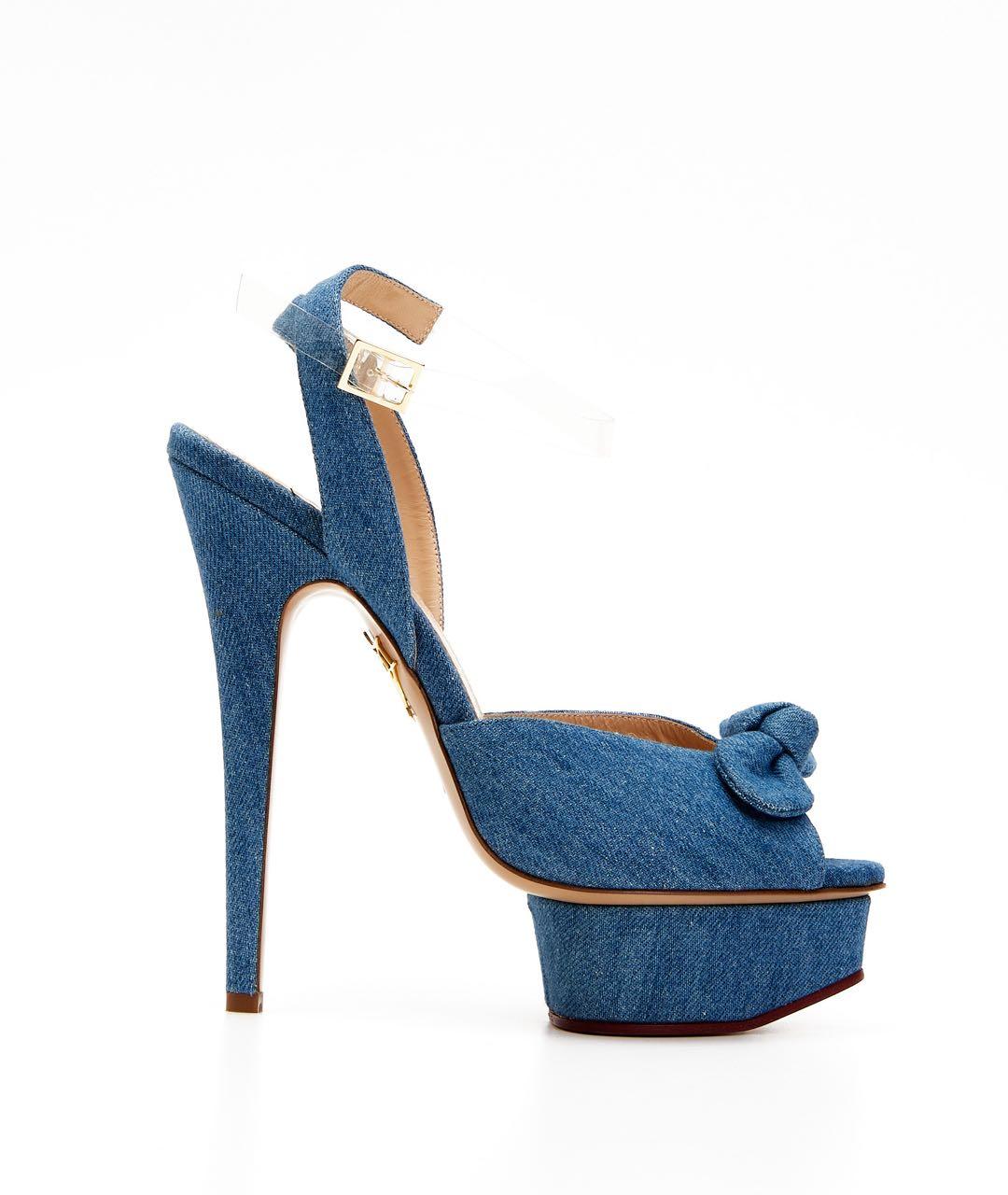 CHARLOTTE OLYMPIA Голубые текстильные босоножки, фото 1