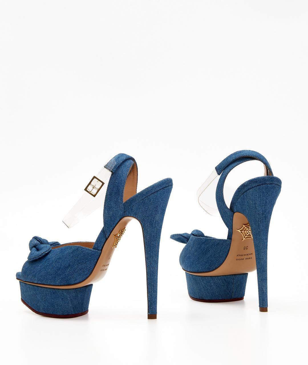 CHARLOTTE OLYMPIA Голубые текстильные босоножки, фото 3