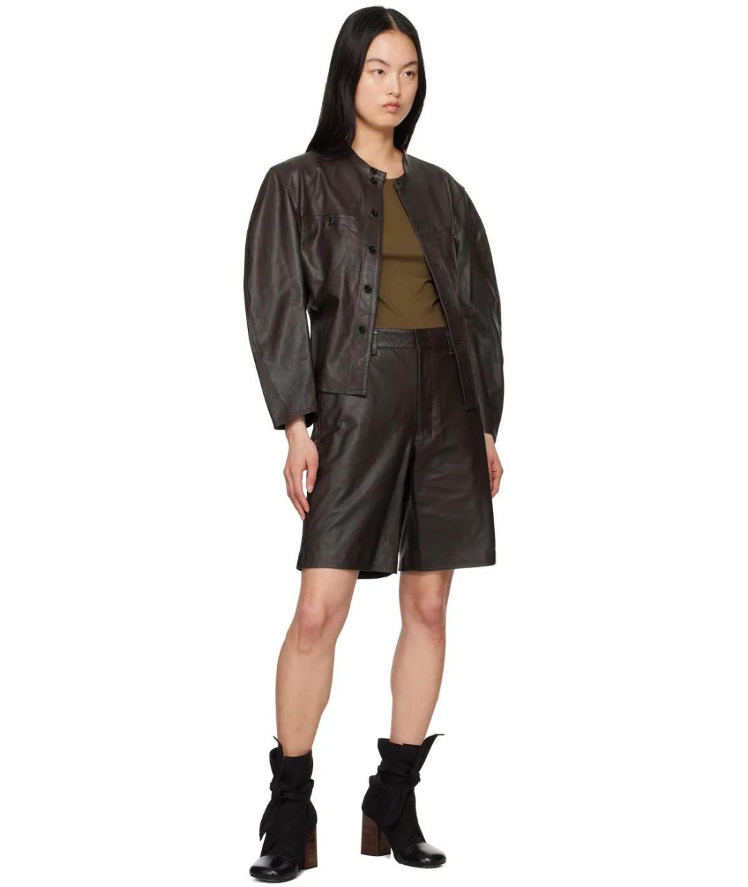 LEMAIRE Коричневые кожаные шорты, фото 4
