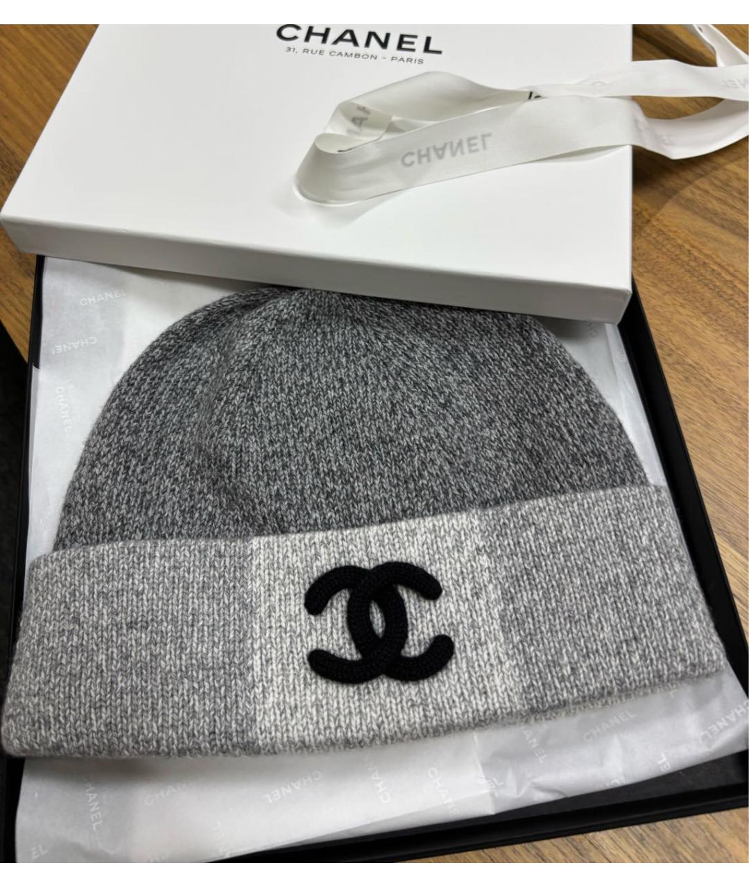 CHANEL Серая кашемировая шапка, фото 2