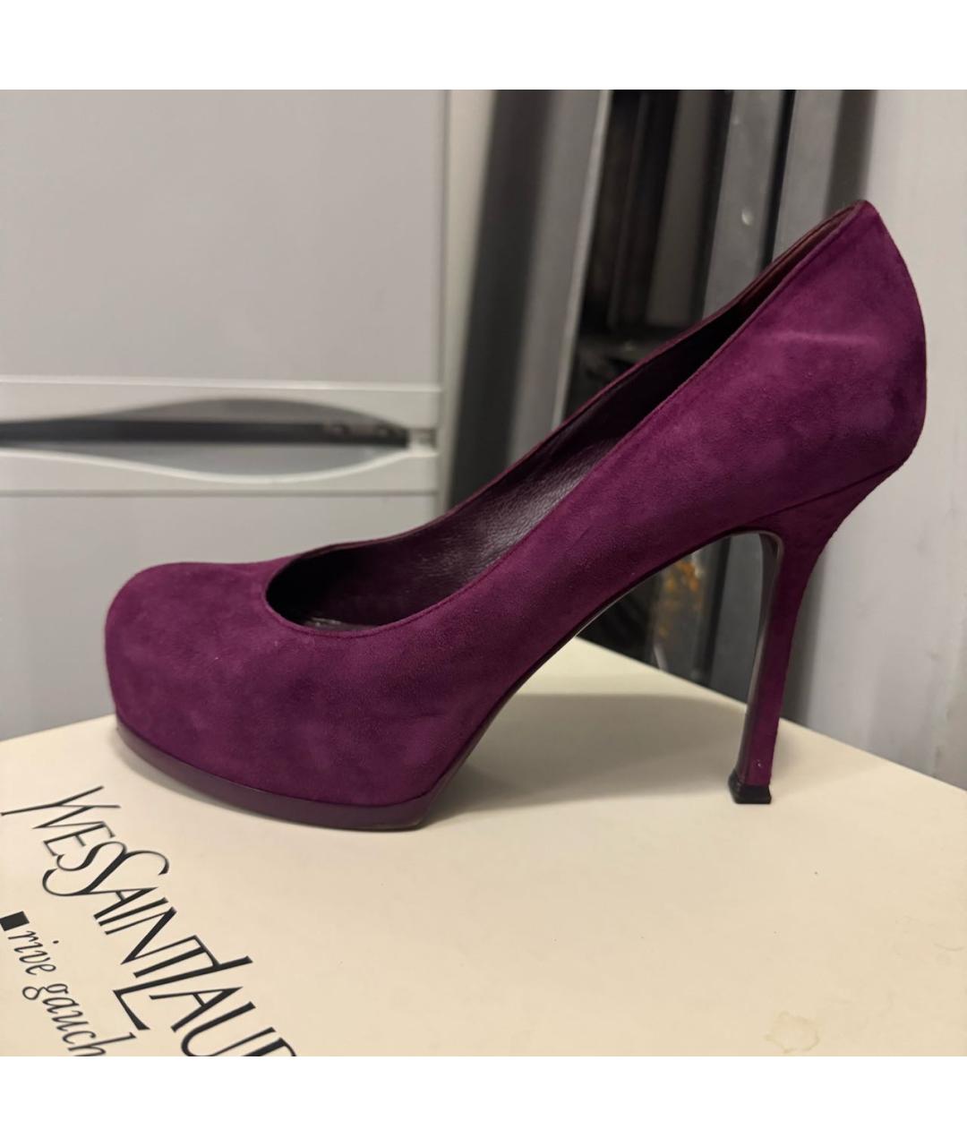 SAINT LAURENT Фиолетовые замшевые туфли, фото 9