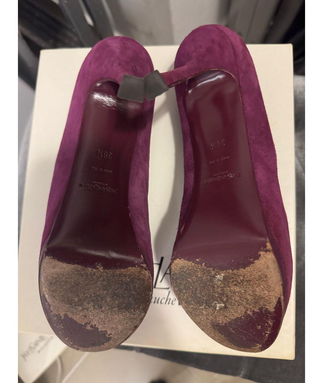SAINT LAURENT Фиолетовые замшевые туфли, фото 5