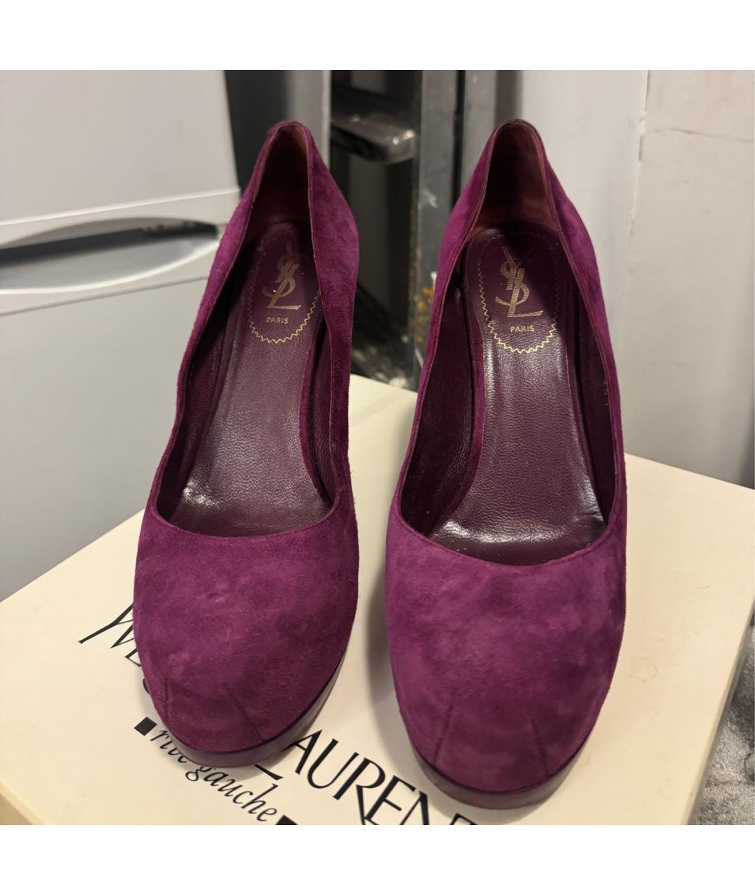 SAINT LAURENT Фиолетовые замшевые туфли, фото 2