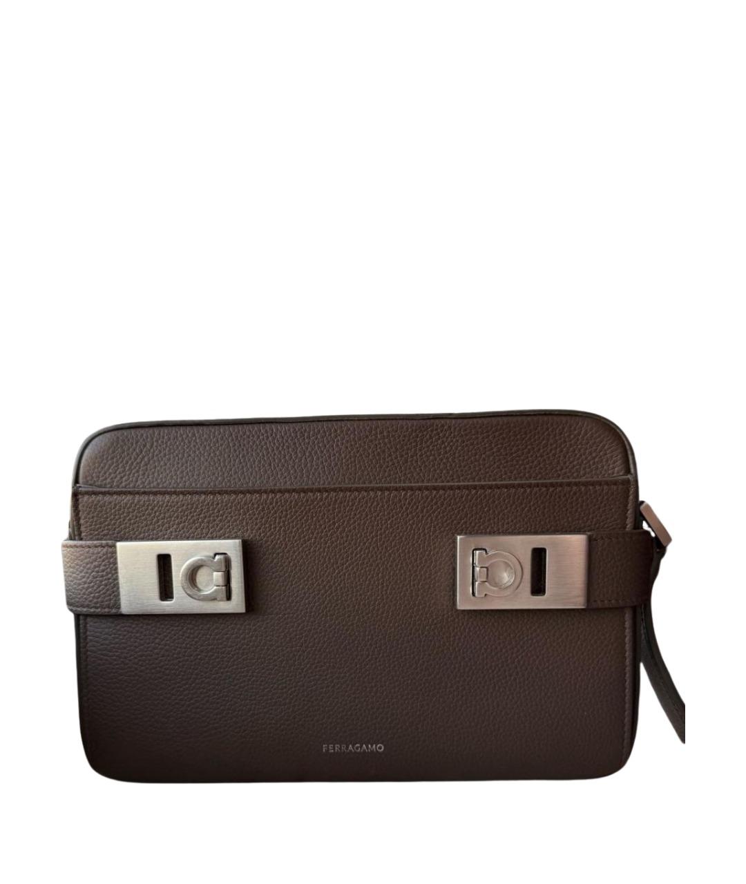 FERRAGAMO Коричневая кожаная сумка на плечо, фото 1
