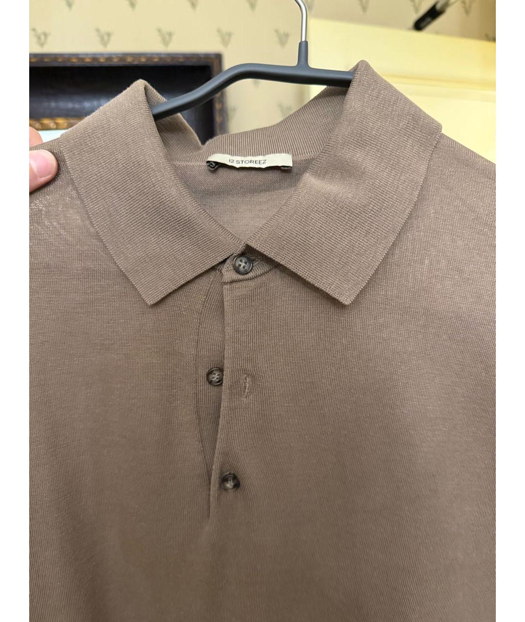 12 STOREEZ Коричневое хлопко-шерстяное поло с коротким рукавом, фото 3
