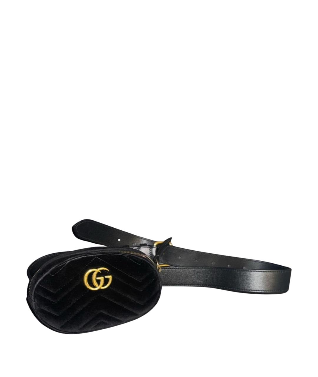 GUCCI Черная бархатная поясная сумка, фото 1