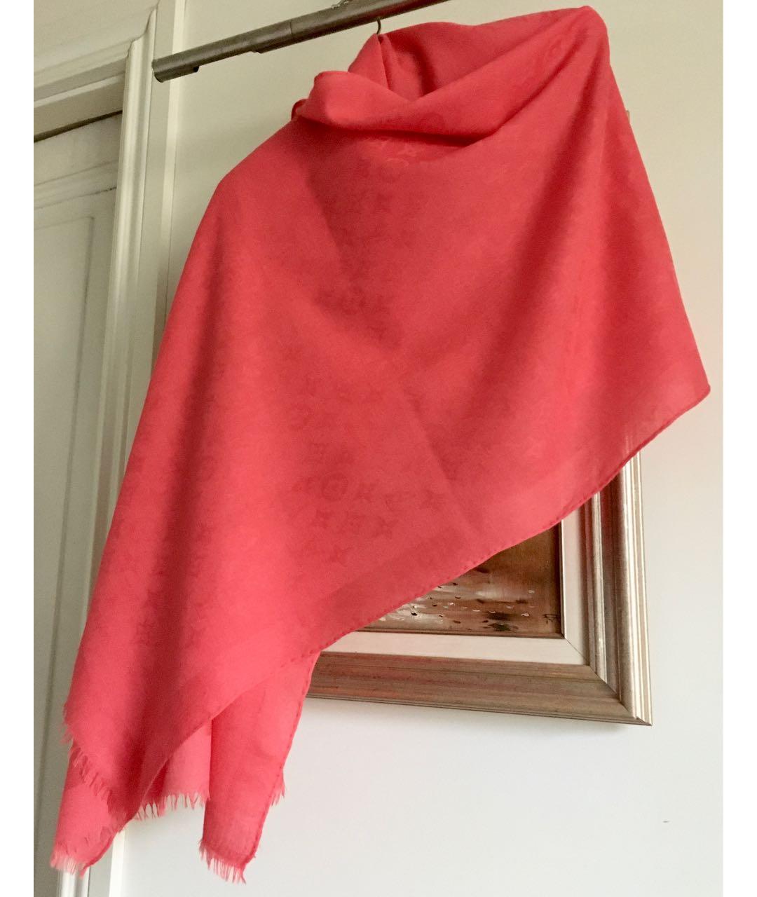 LOUIS VUITTON Коралловый кашемировый шарф, фото 3