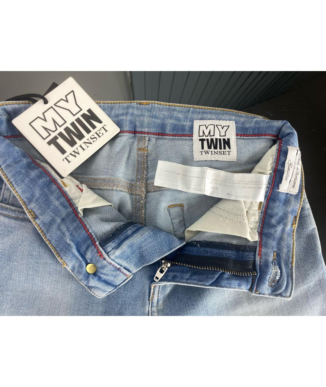 TWIN-SET Голубые хлопко-эластановые джинсы клеш, фото 3