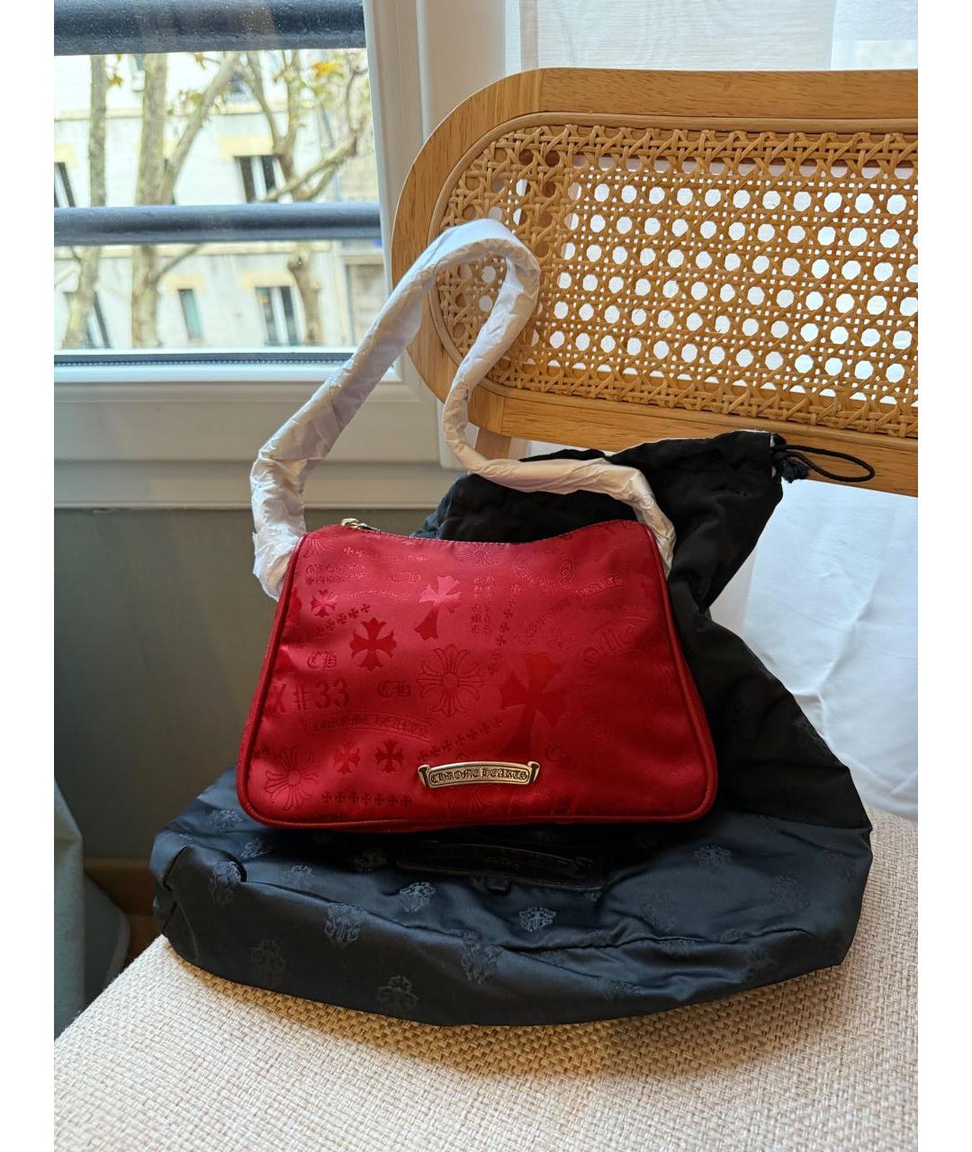 CHROME HEARTS Красная тканевая сумка с короткими ручками, фото 3