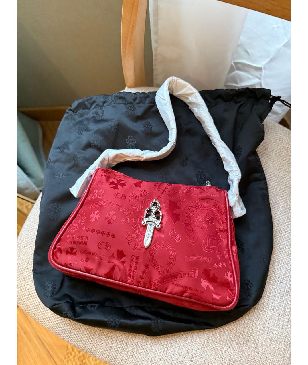 CHROME HEARTS Красная тканевая сумка с короткими ручками, фото 6