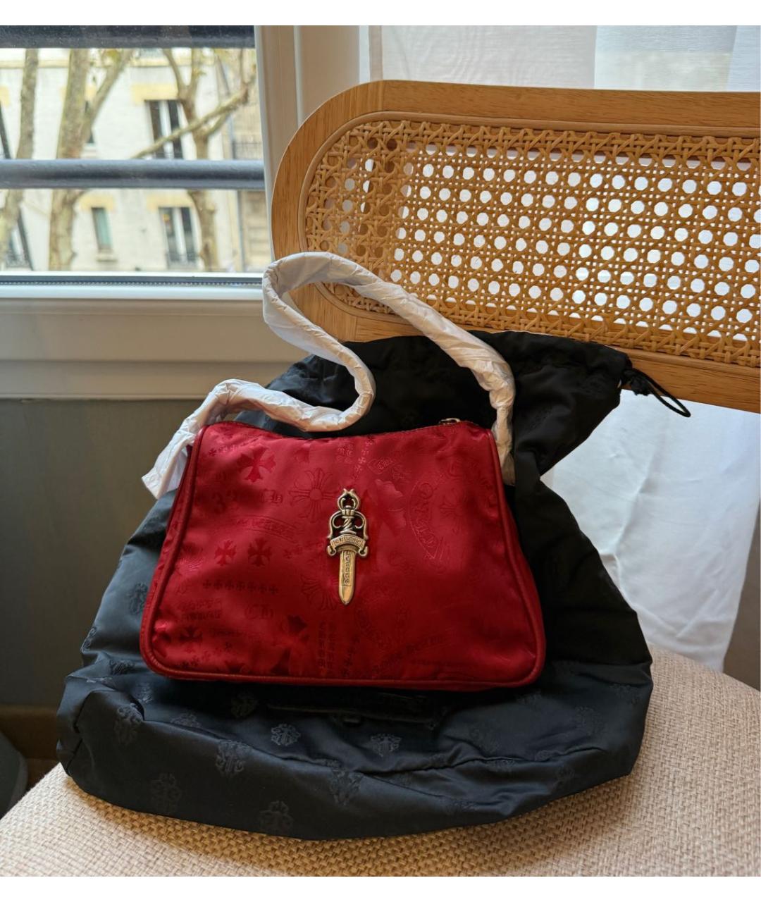 CHROME HEARTS Красная тканевая сумка с короткими ручками, фото 5