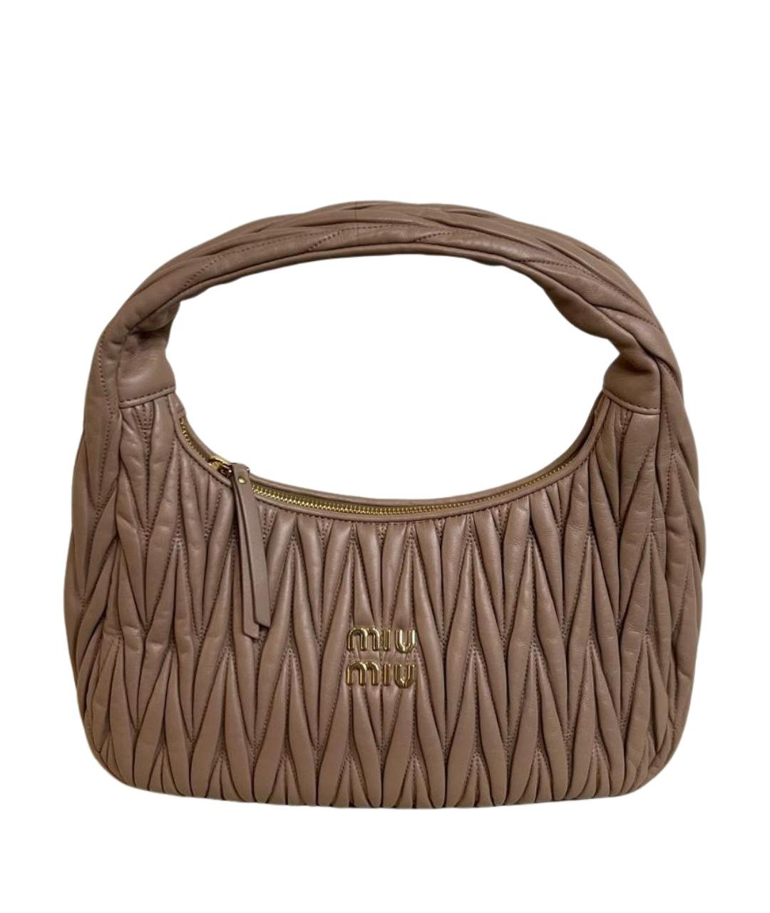 MIU MIU Бежевая кожаная сумка с короткими ручками, фото 1