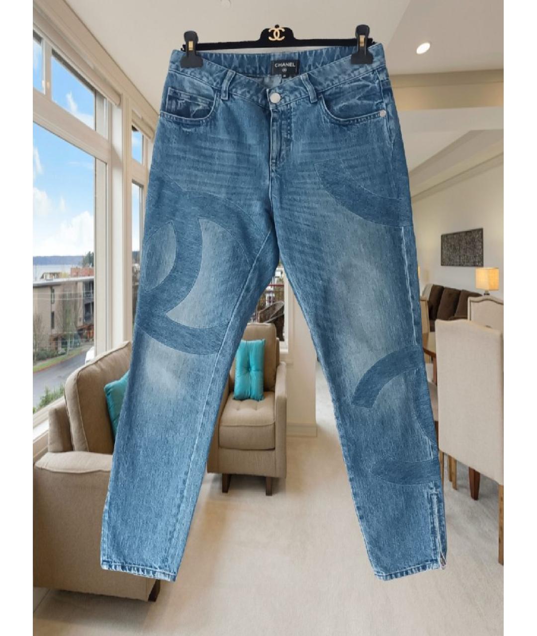 CHANEL Голубые хлопковые прямые джинсы, фото 3