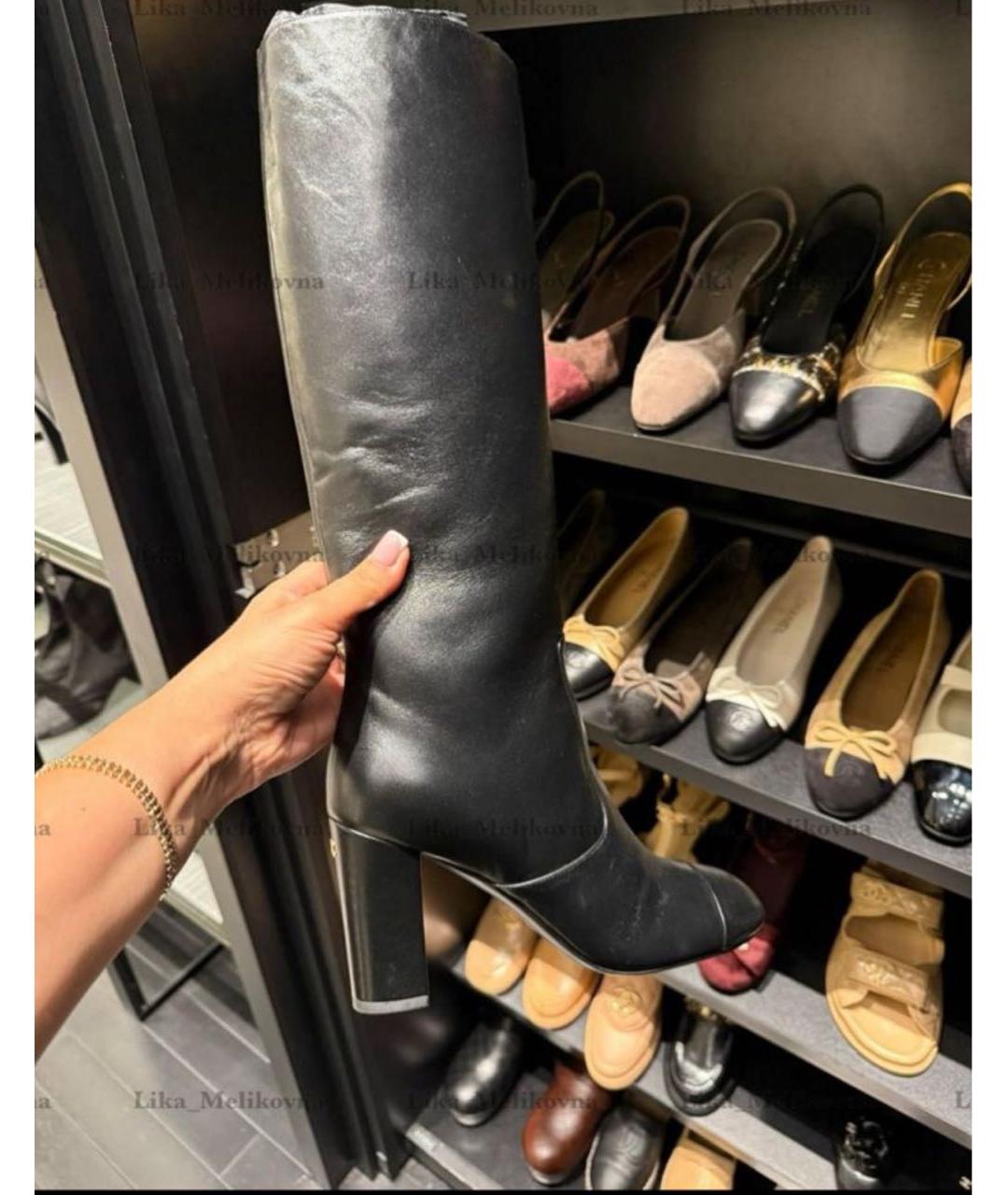 CHANEL Черные кожаные сапоги, фото 5