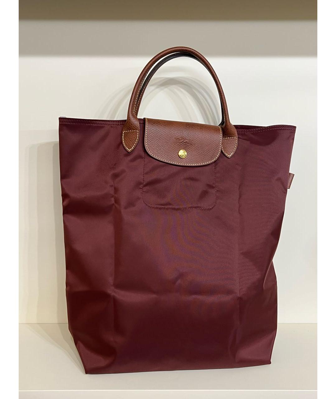 LONGCHAMP Бордовая синтетическая сумка тоут, фото 5