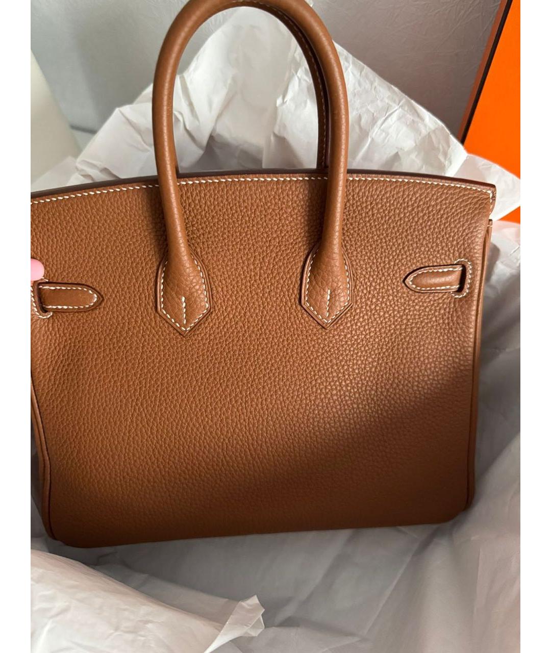 HERMES Коричневая кожаная сумка с короткими ручками, фото 3