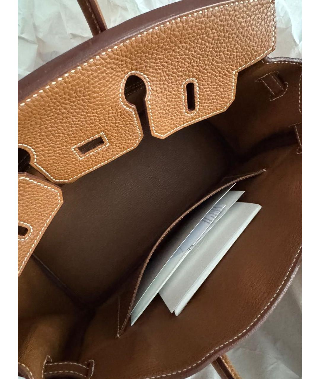 HERMES Коричневая кожаная сумка с короткими ручками, фото 4